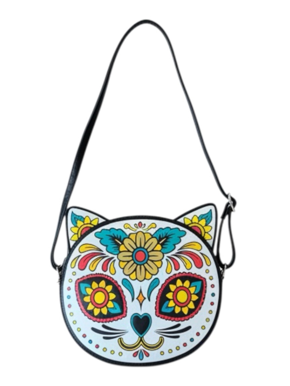 MAD Engine Colorful Floral Sugar Skull Cat Crossbody Bag